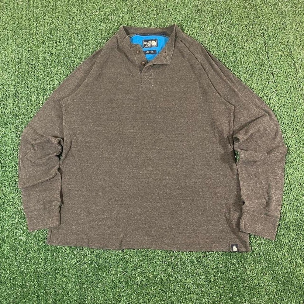 The North Face Vintage Long Sleeve Polo Shirt Brown Charcoal Mens L 0167